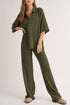Solid Color Textured Buttoned Shirt and Casual Pants Set